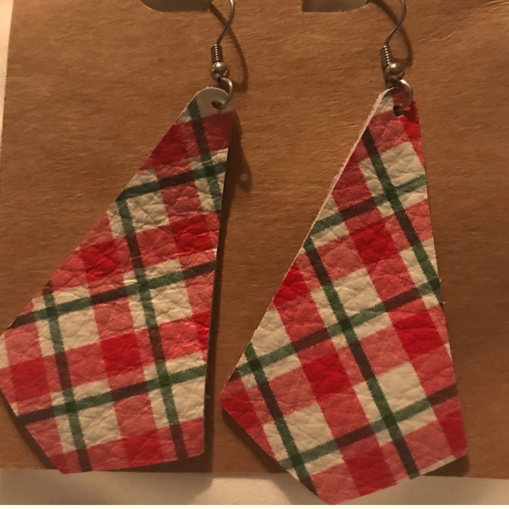 Plaid Leather Earrings